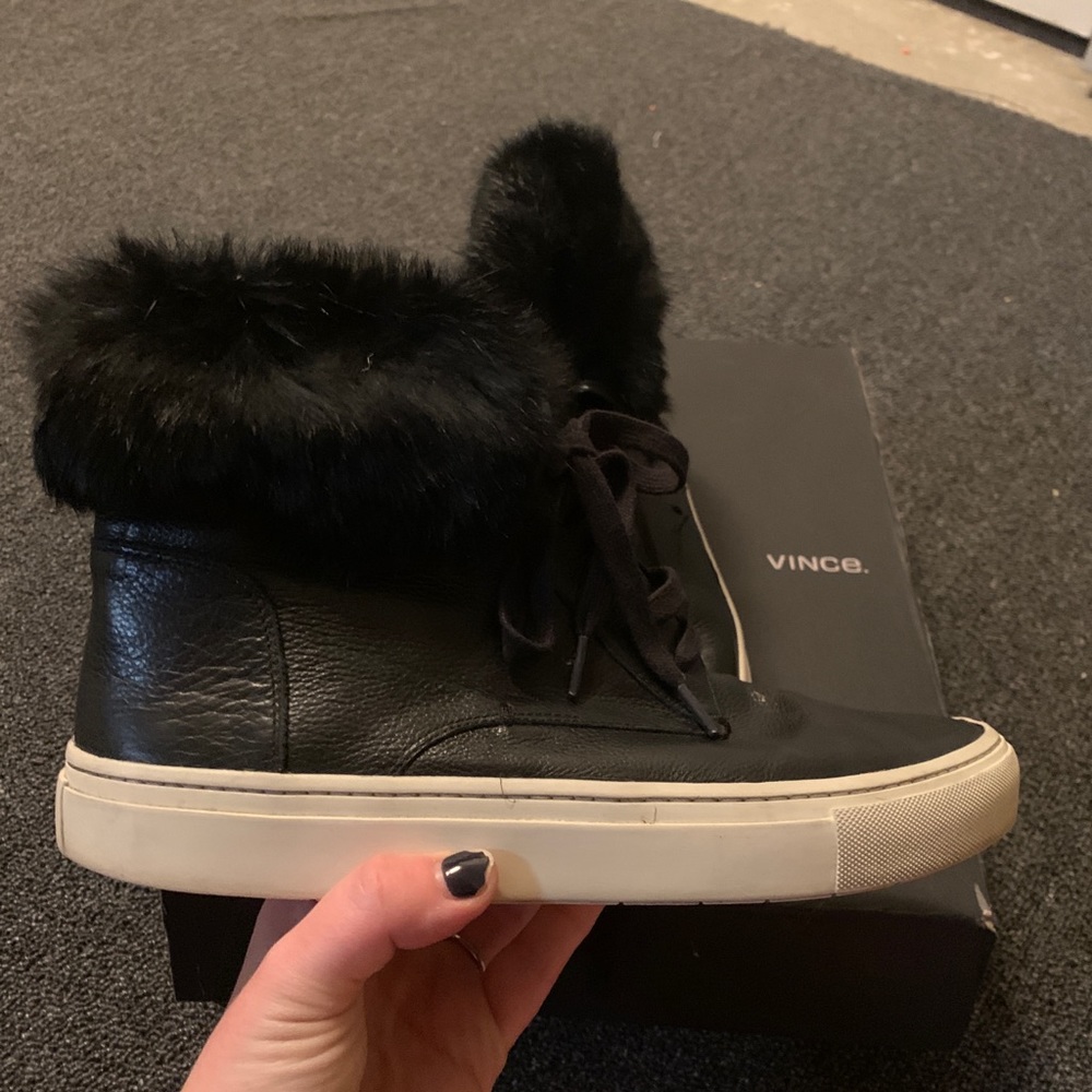 EUC Vince fur leather sneaker booties